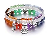 Jovivi 3pcs Amethyst Rose Quartz Crystal Beaded Chakra Bracelets Natural Healing Energy Lotus Charm Beads Stone Reiki Stackab