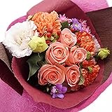 白坂花店 ５本のバラと季節のお花のフラワーアレンジメント ブーケ タイプ (薔薇/カーネーション) 手作り 生花
