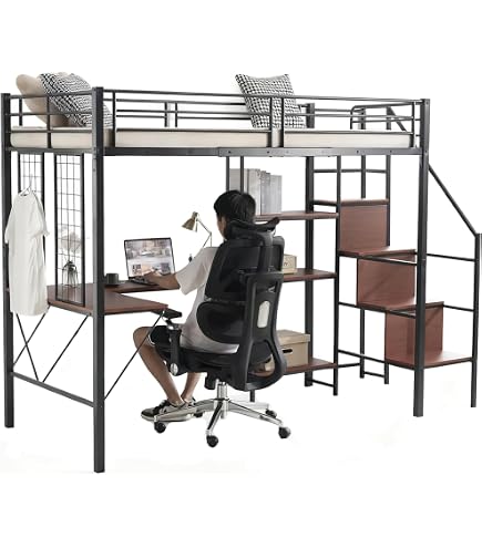Amazon｜ロフトベッド シングル 195×97cmマット対応 折りたたみデスク