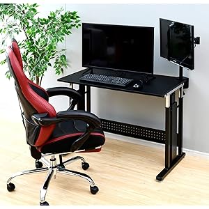 [山善] パソコンデスク (手動昇降式) 幅101㎝(奥行55×高さ65-80.5cm) 在宅勤務 かんたん昇降 ゲーミングデスク 組立品 マットブラック CGD-1055(MBK)