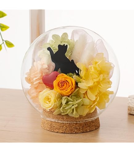 プリザーブドフラワーバスケット 黒ネコ ピンク＆グリーン