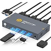 KVMスイッチHDMI 2入力1出力，USB 3.0 KVM 切替器パソコン2台モニター1台切り替え，4K@60Hzパソコン切替器には4本USBポート共有キーボードとマウス プリンター/スキャナー，しますプッシュボタンと有線リモート切り替えを，ドライ