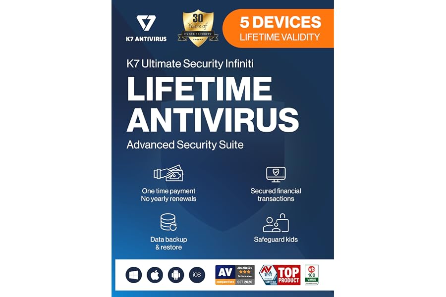 K7 Ultimate Security Infiniti Lifetime Validity Antivirus 2022 | 5 Devices | Threat Protection ,Internet Security,Data Backup