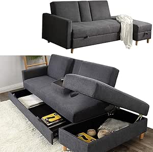 SheraYoshi ソファベッド ダークグレー SheraYoshi ソファベッド ダークグレー ソファー 3人掛け 引き出し収納