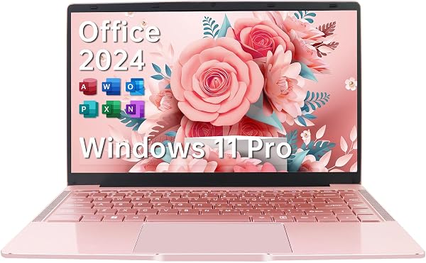 ESBOOKノートパソコン 【MS Office 2024搭載&Windows 11 Pro】14インチIPS液晶/1920×1080FHDディスプレイ カメラ付き/薄型PCノート高性能CPU/初期設定不要/8Gメモリ/無線LAN/大容量SSD/初心者向け・パソコンノート/日本語キーボードフィルム付き/ワイヤレスマウス付き(256G SSD, ローズゴールド) - 1