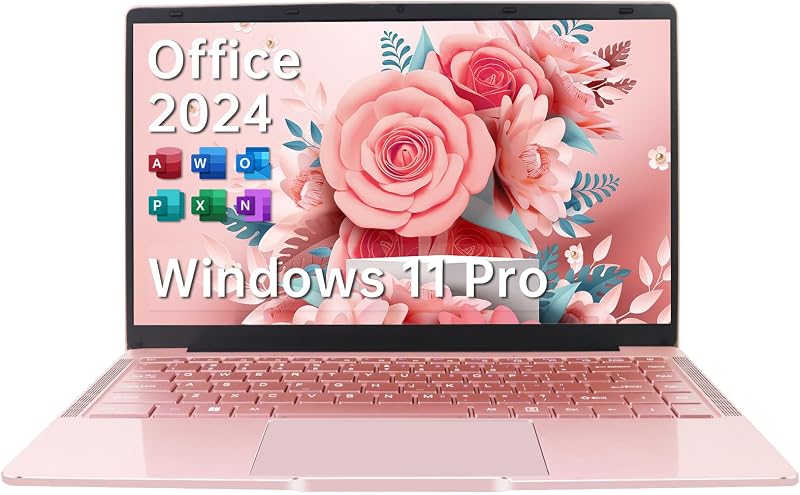 ESBOOKノートパソコン 【MS Office 2024搭載&Windows 11 Pro】14インチIPS液晶/1920×1080FHDディスプレイ カメラ付き/薄型PCノート高性能CPU/初期設定不要/8Gメモリ/無線LAN/大容量SSD/初心者向け・パソコンノート/日本語キーボードフィルム付き/ワイヤレスマウス付き(256G SSD, ローズゴールド)