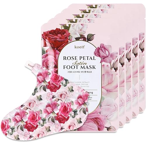Koelf PETITFEE Rose Petal Satin Foot Mask (5pairs) - Intensive Nourishing Socks, Rose Scented Foot Repair Masks with Peptide,