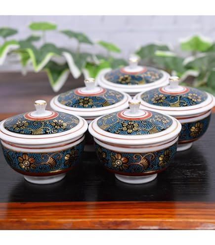 Amazon | 九谷焼 蓋付 湯呑み 5客セット 花詰 | 和座の蔵 | 湯呑み