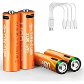 充電式 単3/単4電池 4本セット 単三2本 3200mWh 2100mAh 単四2本 1000mWh 660mAh 1.5V リチウムイオン 2000回循環使用 専用充電器不要 USB-C充電池
