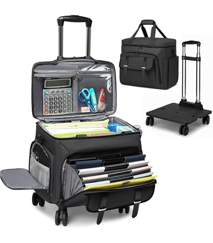 FINESUN Rolling Craft Bag - Purple Wheeled Tote With Detachable Dolly, Large Storage For Scrapbooking, Teaching, Office