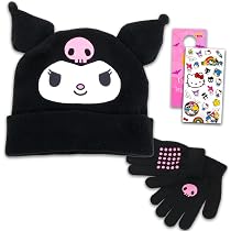 Set Invernale SANRIO Kuromi – Cappello E Guanti In Maglia Con Adesivi Ufficiali - 2