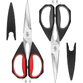 LIVINGO 2 Pack 9.25" Sharp Kitchen Scissors Dishwasher Safe Stainless Steel | Heavy Duty All Purpose Poultry Shears, Come Apa