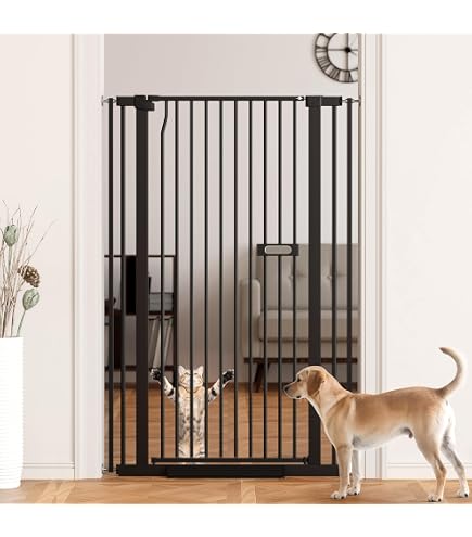 thumbnail image 2 of MODCART 61\" Extra Tall Cat Gate For Doorway, Adjtable Wide 30.2\"-32.6\" Dog Door With Cat Door, Suitable For Doorways Or Kitchen, No Drilling Pressure Mount Kit, White 2 of 14