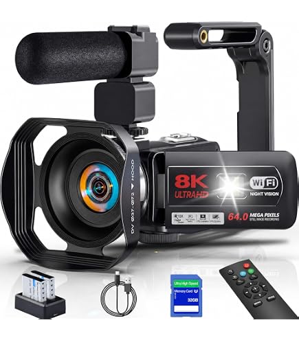 Amazon | ビデオカメラ 8K録画 6400万画素 18Xデジタルズーム WIFI機能
