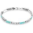 AeraVida Greek Key Labyrinth Simulated Turquoise Inlay .925 Sterling Silver Link Bracelet, 925 sterling silver, Resin