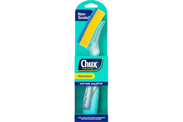 Chux Chux Dishwand Handle, Soap Dispensing Dishwand with Non-Scratch Angled Scrubber, 1 Count