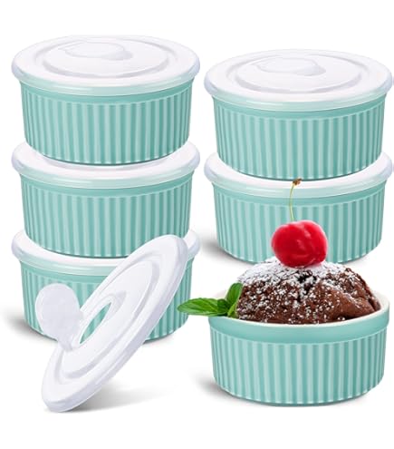 Bosmarlin Ceramic Marbling Souffle Dishes - Set Of 6, 10 Oz Ramekins With Double Handles