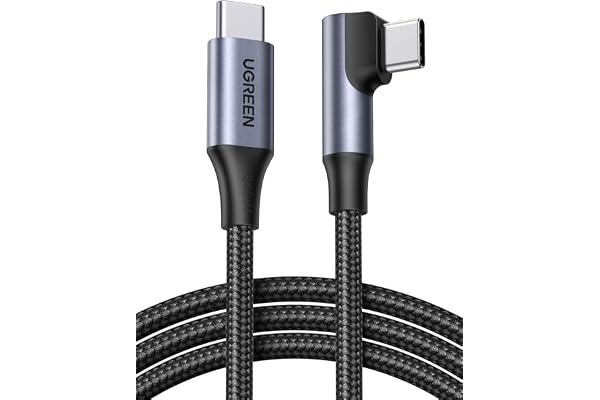 UGREEN USB C ケーブル L字 Type-c L型 PD 60W/3A 急速充電 断線防止ナイロン編み 1M | アンドロイド スマホ iPhone Duo/iPhone 18 Pro/17/16/15シリーズ/MacBook/iPad/Galaxy/Google/HP/Switch/ドローン等USB-Cデバイス対応-0.5M【ビデオ出力非対応】