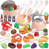 Cute Stone おままごとセット キッチントイ おもちゃ 知育玩具 44点セット ままごとお鍋セット リアルな食材 切る遊び ごっこ遊び 親子遊び 子供 贈り物 誕生日プレゼント ギフト