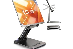 LISEN iPad スタンド タブレット スタンド 【最高の安定性】角度調整可能 滑り止めマット 人間工学に基づいた | 出張 便利グッズ iPad Mini 伸縮アーム スマホスタンド モバイルモニター スマホ 卓上 調節可能 アイパッド 滑り止め 置き台 インチ 2026 10世代 Pro/Air/Mini Fire Kindle Switch 2 対応ブラック