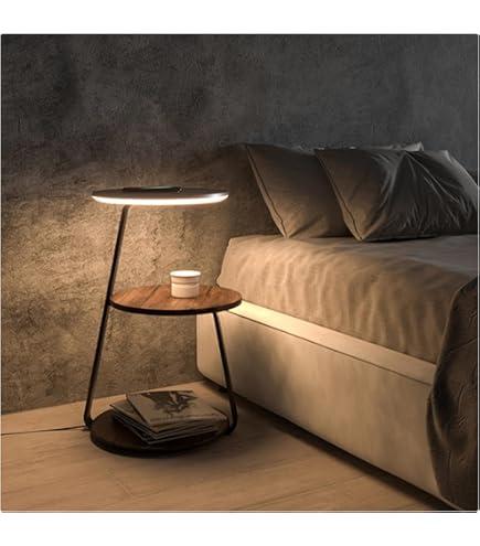 Amazon｜7 Life ベッドサイドテーブル 木製 LEDライト付 調光可能