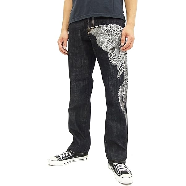 Amazon | [花旅楽団] Script 和柄 デニムパンツ SP-501 菊花刺繍