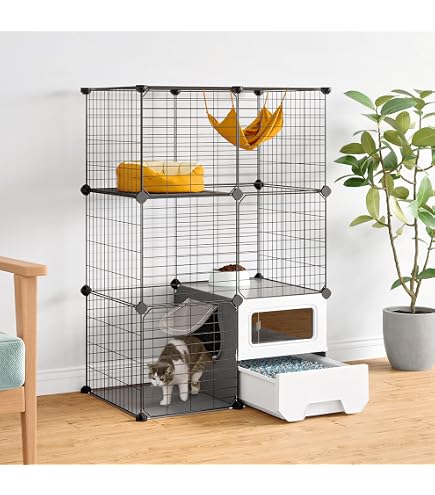 Amazon.co.jp: Topzoo 猫 ケージ トイレ付き トイレ一体型 防臭 飛散