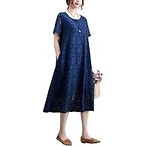 Amazon.co.jp: [Hanmall] ネイビー レース ワンピース 半袖