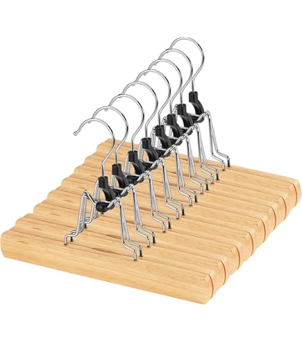 DEILSY 10-Pack Pant Hangers With Locking Hooks - Heavy Duty Skirt & Trouser Hangers For Closet Organization