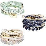 FINREZIO 3-5 Sets Bohemian Beaded Bracelets for Women Multilayer Stretch Stackable Bracelet Set Multicolor Jewelry