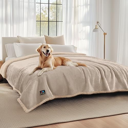 Waterproof Pet Blankets, Liquid Pee Proof Dog Blanket for Sofa Bed Couch, Reversible Sherpa Fleece Furniture Protector Cover 