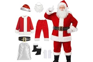 [Buoniganuo] サンタクロース コスプレ 衣装 超厚手！8点セット サンタ コスプレ コスチューム 【ジャケット ズボン ベルト サンタ帽子 ひげ 靴カバー プレゼント袋 手袋 ベルト】大きめ 大きいサイズ 大人用 セット サンタコスプレ衣