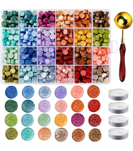 4 Pc Metal Wax Seal Kit With Round Flower Square Hexagonal Mold Shapes Wax Seal Mat With 100pc Sticky Dot