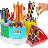 PUZZLE EZ Crayon Organizer Desk Organiser School Supply Storage Rainbow Office Supply Spin Carousel Pencil Caddy With Lazy Su