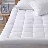 oaskys Mattress Pad Cover Cotton Top Stretches to 18" Deep Pocket Fits Up to 8"-21" Cooling White Bed Topper (Down Alternativ