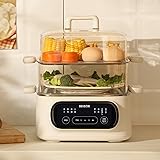 BelleLifeスチームクッカー 2段 電気蒸し器 多機能 9.3L 1台5役 朝食用機械 卵蒸し器 上下同時調理 コンパクトフードスチーマー 蒸し器 電気 家庭用 茹で卵メーカー 24H予約タイマー おしゃれ フードスチーマー ミニスチーマー 【