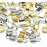 【BEAUTY PLAYER】カシメ 紐留め 約200個 ゴールド シルバー 各100個 アクセサリーパーツ ネックレス ブレスレット アンクレット 金具 エンドパーツ カツラ ヒモ留め金具 エンド金具 副資材 手芸材料 手作り雑貨 素材 部品 (ボ