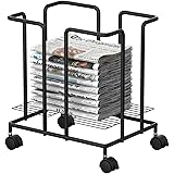 DAIWIN 新聞ストッカー 新聞収納ラック 耐荷重10kg キャスター付き ニューズラック A4 雑誌 収納 バスケット スタンド 新聞 入れ スチール製 組み立て簡単 (ブラック)