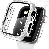 【キラキラカバー】WASPO コンパチブル iWatchケース 41mm 保護フィルム付き クリスタルダイヤ付き アップルウォッチカバー 女性専用 全面保護ケース(41mm Series 9/8/7,シルバー)