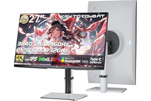 KTC 27インチ QD-MiniLED 4K@160Hz/FHD@320Hz 量子ドットデュアルモード ゲーミングモニター HDR1400 1000000:1のコントラスト比 KVM Adaptive Sync HDMI2.1*2/DP1.4*1