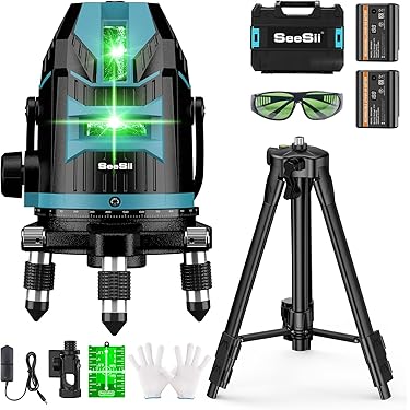 高精度16ライン⭐️レーザー墨出し器 グリーン バッテリー2個付き 三脚付き Amazon | 【2025最新改良】SEESII レーザー墨出し器 グリーン