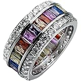 Hermosa Womens Multicolor Band Baguette Gemstone Rings 925 Sterling Multicolor Ring Sizes 6 to 12