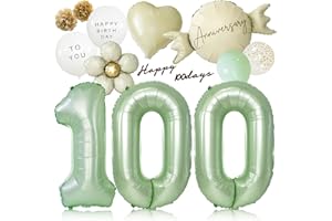 deerzon くすみグリーン 100日 飾り 百日祝い 100日祝い 100days くすみ 数字 バルーン 誕生日 飾り付け 13点 セット 大きい ナンバーバルーン 100