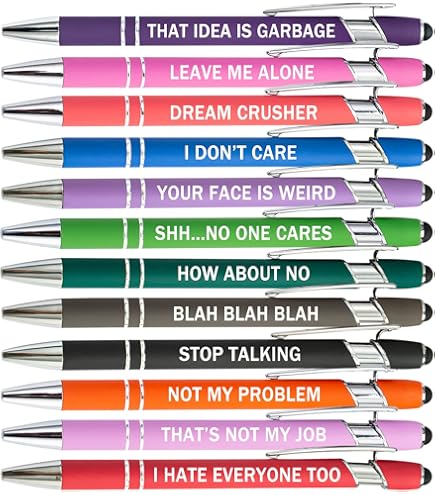 C R Gibson Novelty Ball Point Ink Pens Humorous Sayings In White Font Pink Orange 4 Pack Funny Writing Instruments Np 9 25505 - View #4