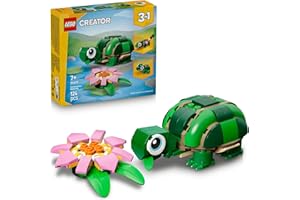 LEGO® Creator 3 in 1 Turtle with a Water Lily Flower 31377 Animal Toy - Building Set with 3 Build Options, Turtle, Chameleon or Frog - Animal Figures for Kids Aged 7+ - Toy for Girls and Boys