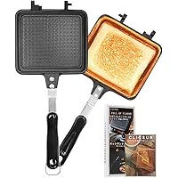 CLICSUN ホットサンドメーカー 直火 IH対応 ホットサンドイッチクッカー ホットサンドトースター レシピ付 両面焼き 着脱式 ロック付き フッ素加工 両面フラット キャンプ アウトドア 家庭用 耳圧着 ブラック