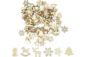 クリスマス オーナメント 木製 100個 雪の結晶 クリスマスツリー トナカイ ベル 木材チップ スライス ペンダント クリスマスツリー オーナメント 北欧 クリスマス 飾り DIY手作り (ミックス C)