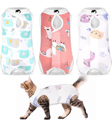 Amazon | Lサイズ 猫 リカバリースーツ 手術後の大型猫用 3パック 舐め