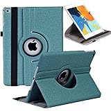 iPad Mini5 ケース 2019/ iPad Mini4 ケース 7.9インチタブレットケース 軽量 手帳型 360度回転スタンド オートスリープ機能 2段階調節可能 固定バンド 脱落防止耐衝撃 耐久性 おしゃれデニム生地 (みどり)