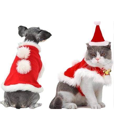 Amazon | Kingsie 猫の服 クリスマス マント 帽子付き サンタ コスプレ